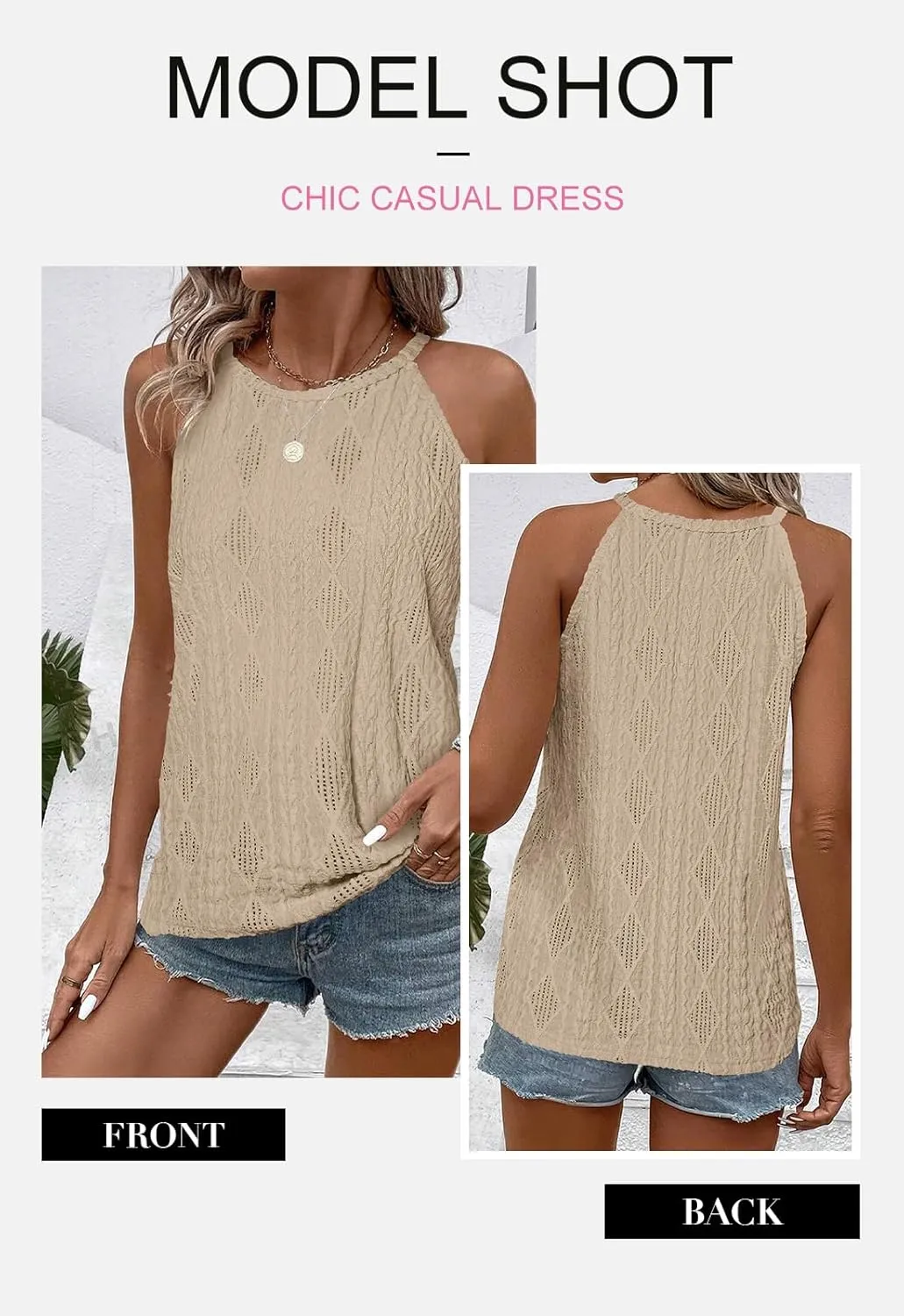 BLENCOT Tanks Tops for Women Trendy 2025 Spring Summer Casual Sleeveless Eyelet Basic Textured Halter Neck T Shirts