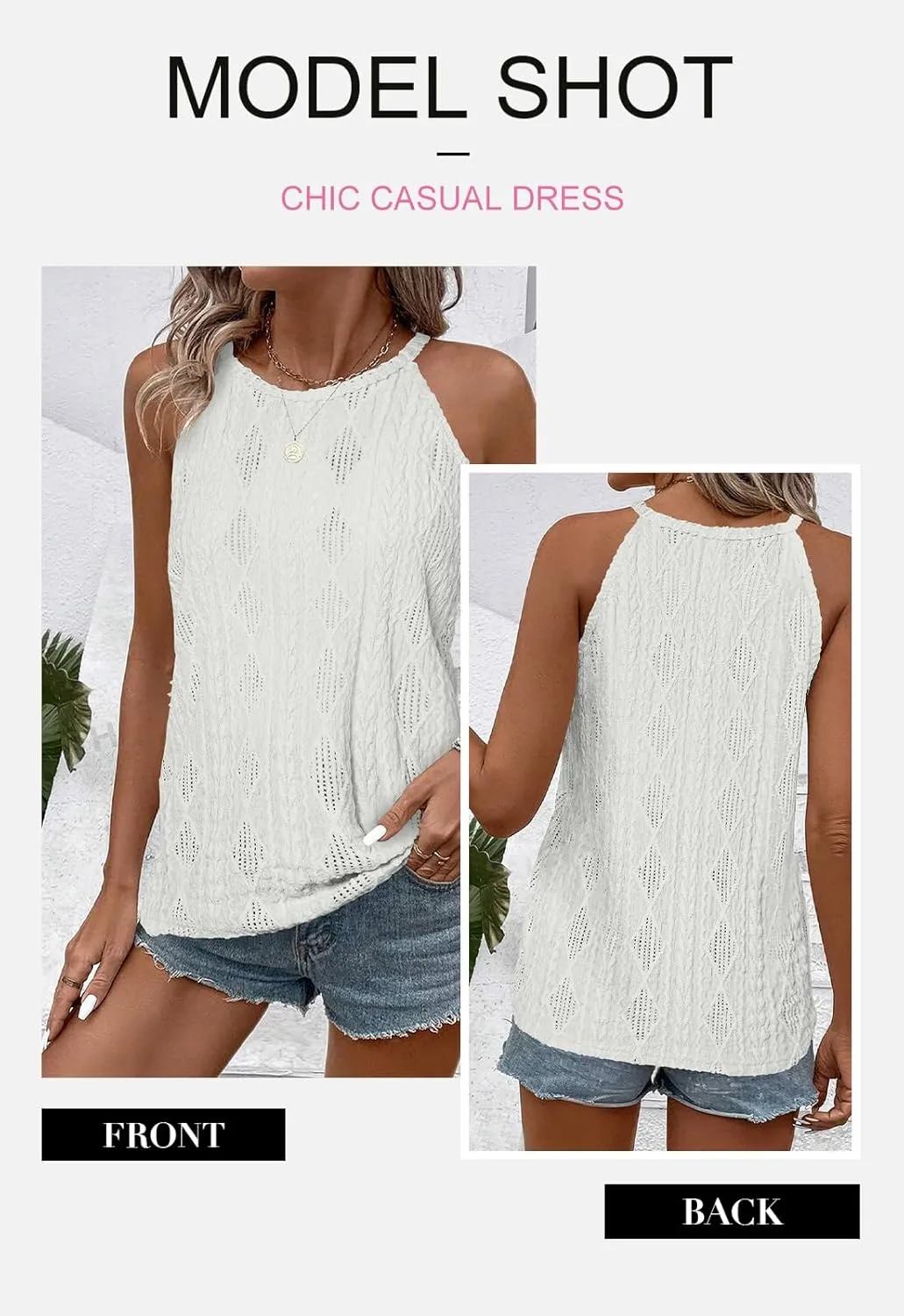 BLENCOT Tanks Tops for Women Trendy 2025 Spring Summer Casual Sleeveless Eyelet Basic Textured Halter Neck T Shirts