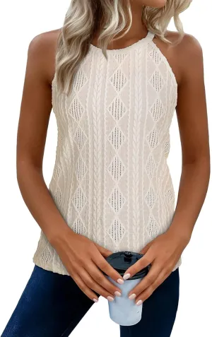 BLENCOT Tanks Tops for Women Trendy 2025 Spring Summer Casual Sleeveless Eyelet Basic Textured Halter Neck T Shirts