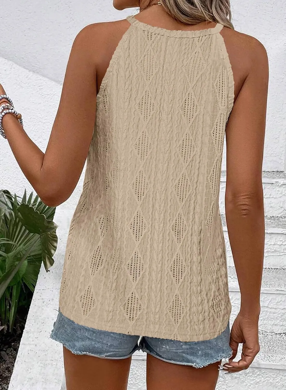 BLENCOT Tanks Tops for Women Trendy 2025 Spring Summer Casual Sleeveless Eyelet Basic Textured Halter Neck T Shirts