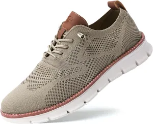 Breeze Men's Urban Ultra Comfortable Mesh Dress Sneakers - Business Casual Walking Shoes (Khaki, 11.5)