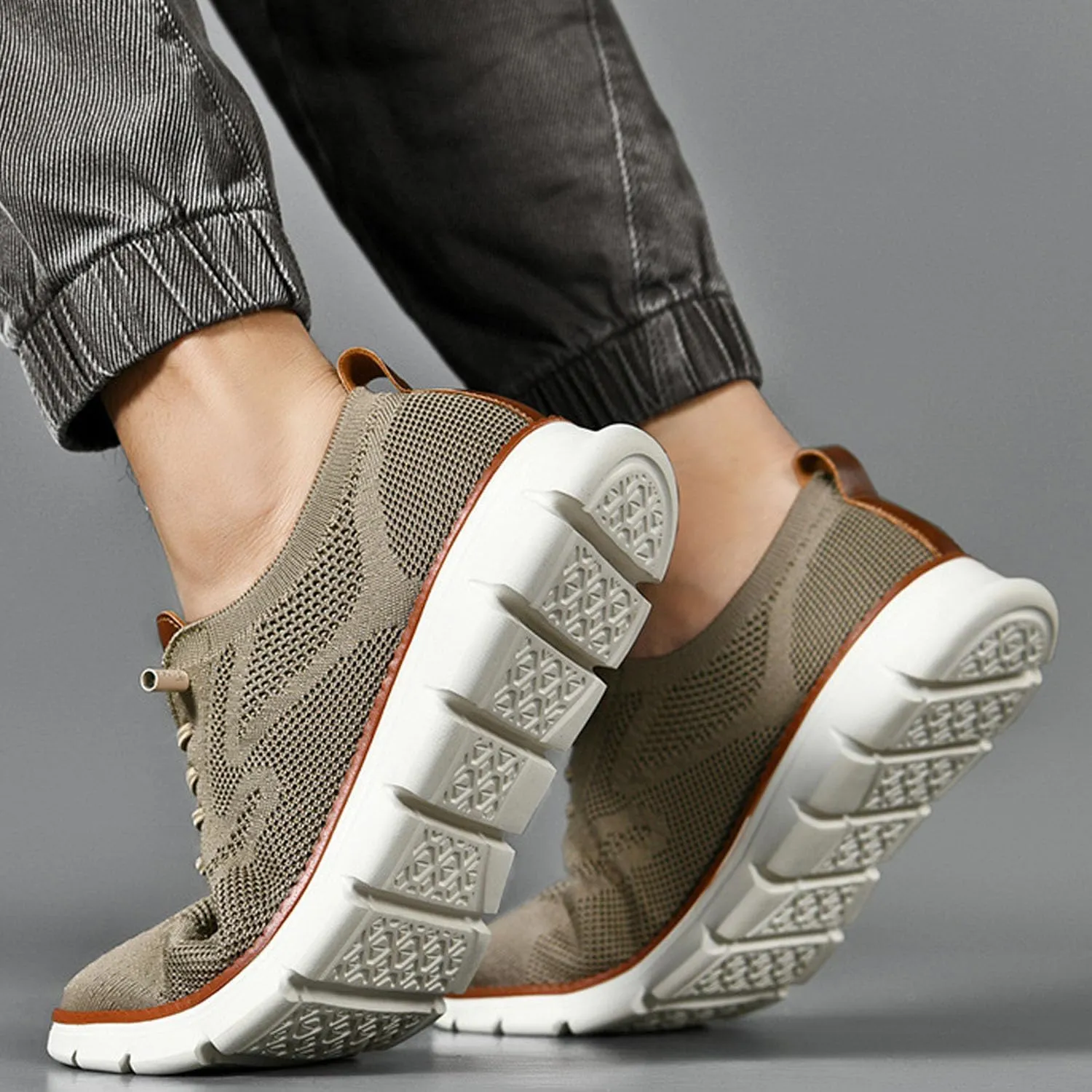 Breeze Men's Urban Ultra Comfortable Mesh Dress Sneakers - Business Casual Walking Shoes (Khaki, 11.5)