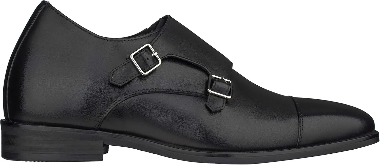 CALTO Men's Invisible Height Increasing Elevator Shoes - Black Premium Leather Slip-on Lightweight Casual Loafers - 3 Inches Taller - S3506 - Size 12 D(M) US