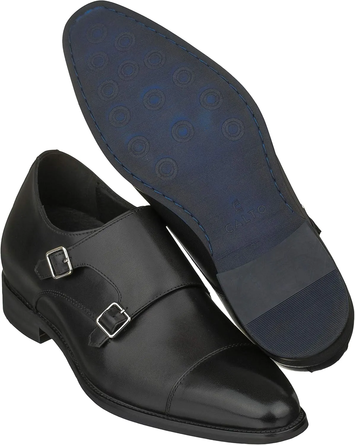 CALTO Men's Invisible Height Increasing Elevator Shoes - Black Premium Leather Slip-on Lightweight Casual Loafers - 3 Inches Taller - S3506 - Size 12 D(M) US