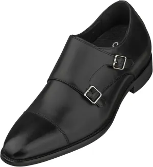 CALTO Men's Invisible Height Increasing Elevator Shoes - Black Premium Leather Slip-on Lightweight Casual Loafers - 3 Inches Taller - S3506 - Size 12 D(M) US