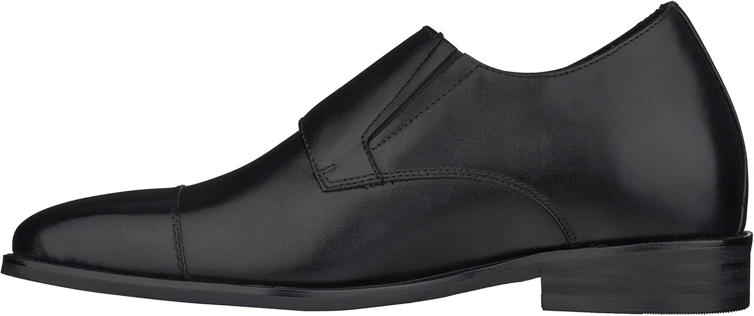 CALTO Men's Invisible Height Increasing Elevator Shoes - Black Premium Leather Slip-on Lightweight Casual Loafers - 3 Inches Taller - S3506 - Size 12 D(M) US
