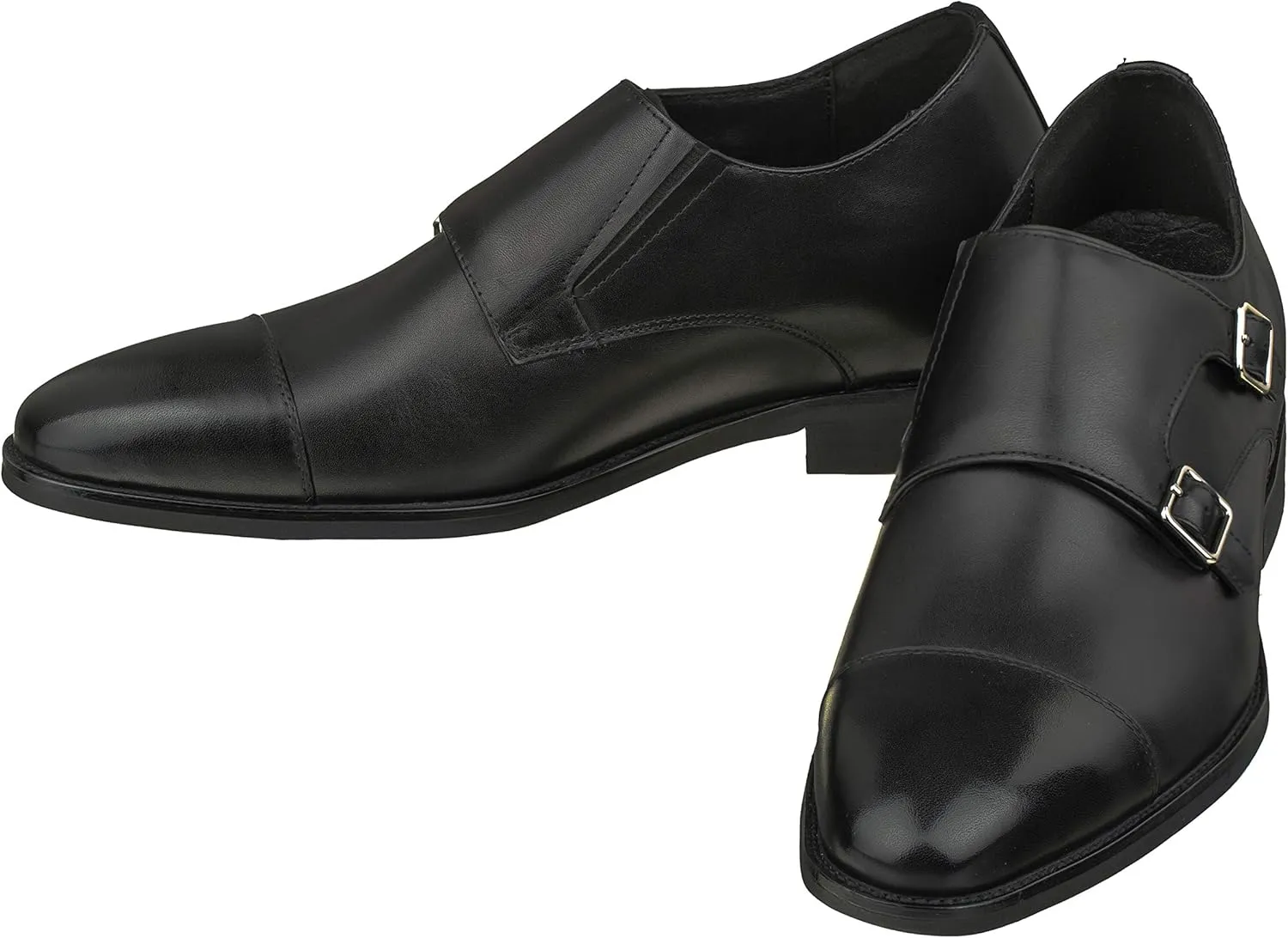 CALTO Men's Invisible Height Increasing Elevator Shoes - Black Premium Leather Slip-on Lightweight Casual Loafers - 3 Inches Taller - S3506 - Size 12 D(M) US
