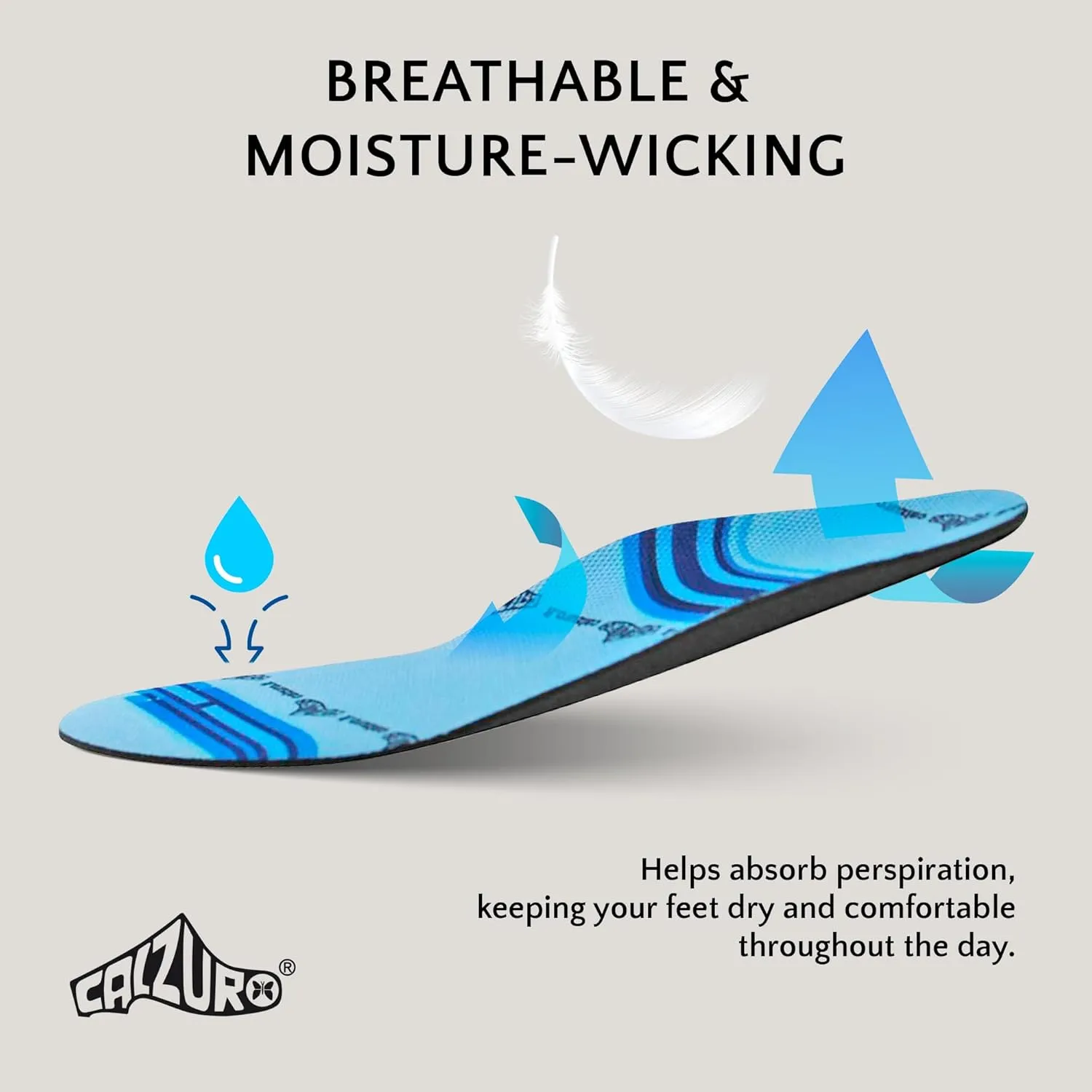 Calzuro Comfort Insole - Molded Foam Shoe Inserts for Women and Men, Cushioned & Supportive, Moisture-Wicking, Machine Washable, Pair - 37/38 US Women's 8.0-8.5 / US Men's 6.0-6.5