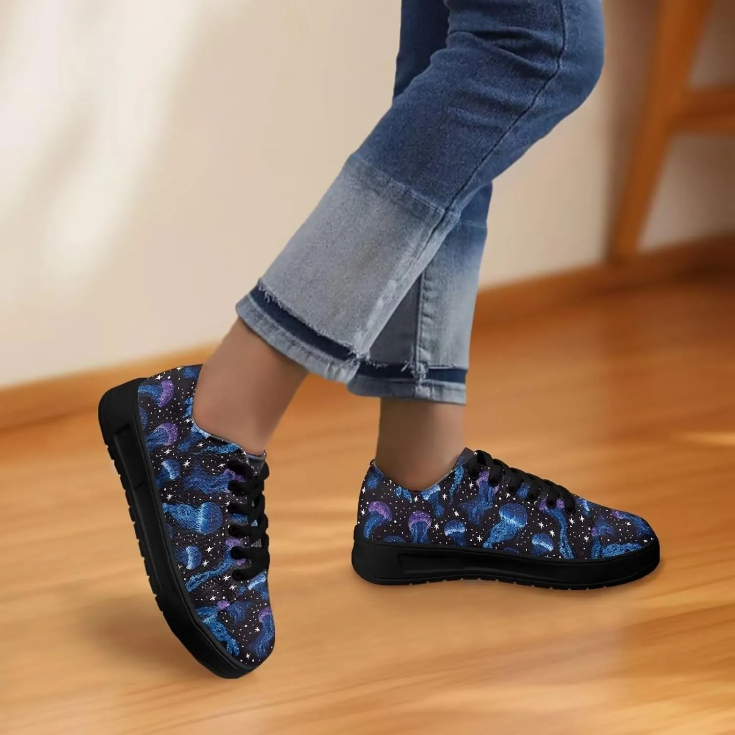 Canvas Sneakers for Women Low Top Lace Up Shoes Comfortable Canvas Tennis Shoes with Anti Skid EVA Sole Dressy Flats