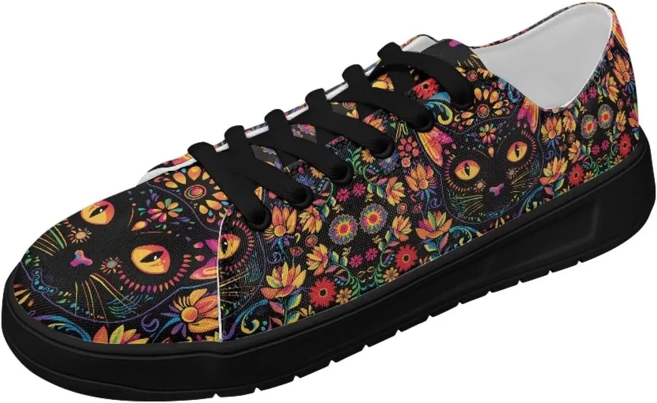 Canvas Sneakers for Women Low Top Lace Up Shoes Comfortable Canvas Tennis Shoes with Anti Skid EVA Sole Dressy Flats