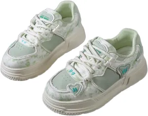 Canvas Y2K Heart Design Thick Sole Height Increasing Sneakers   for Students Casual Daily Wear   2025 Trendy Style Lightweight Comfortable White Shoes for Women
