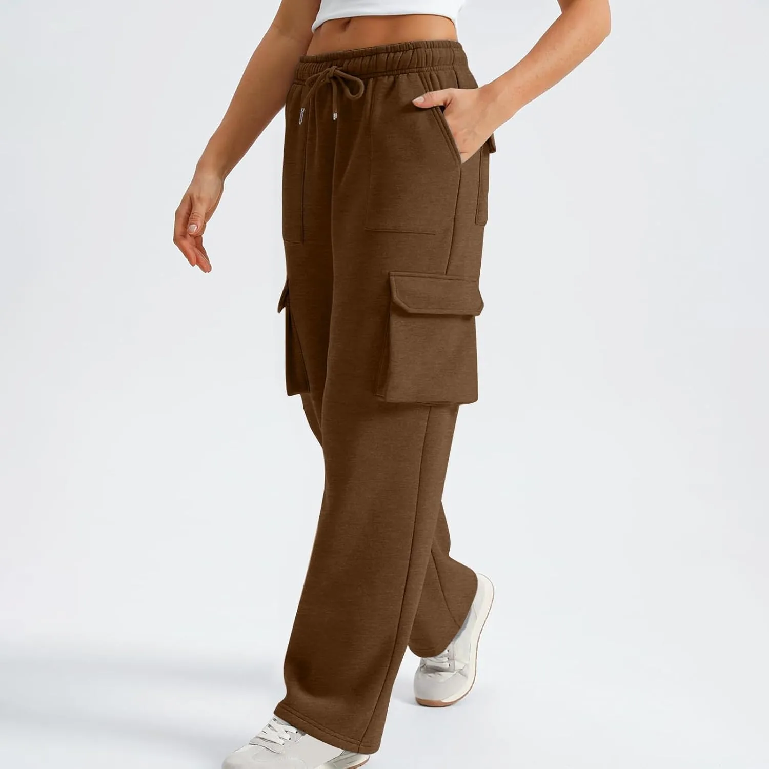 Cargo Sweatpants for Women Straight Wide Leg Drawstring Elastic Joggers Loose Trendy High Waisted Sweatpants