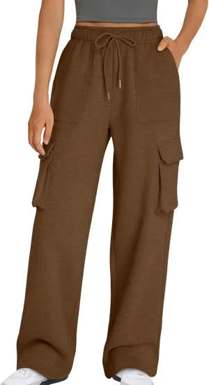Cargo Sweatpants for Women Straight Wide Leg Drawstring Elastic Joggers Loose Trendy High Waisted Sweatpants