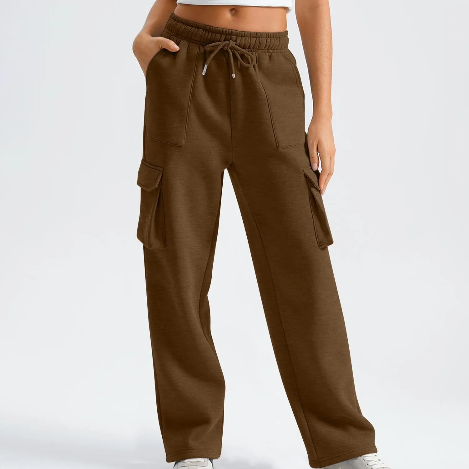 Cargo Sweatpants for Women Straight Wide Leg Drawstring Elastic Joggers Loose Trendy High Waisted Sweatpants