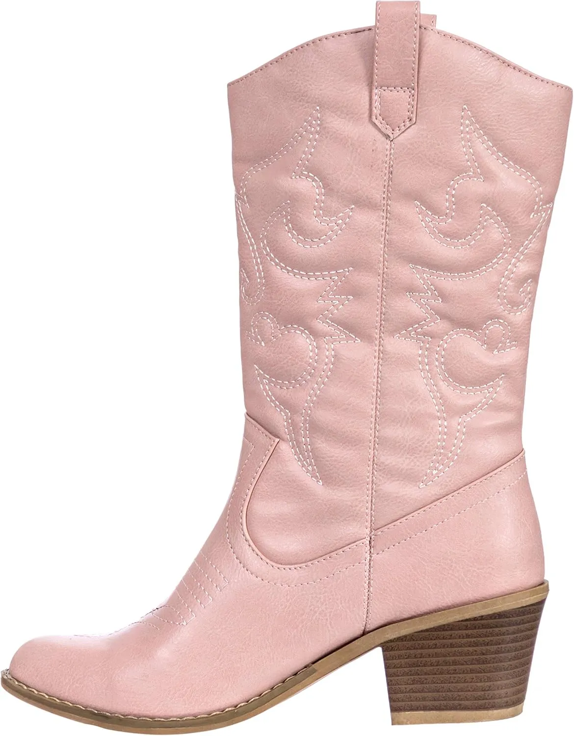 Charles Albert Cowboy Boots for Women Mid-Calf Boot Embroidered Stiching Western Cowgirl Boots Low Stacked Heel