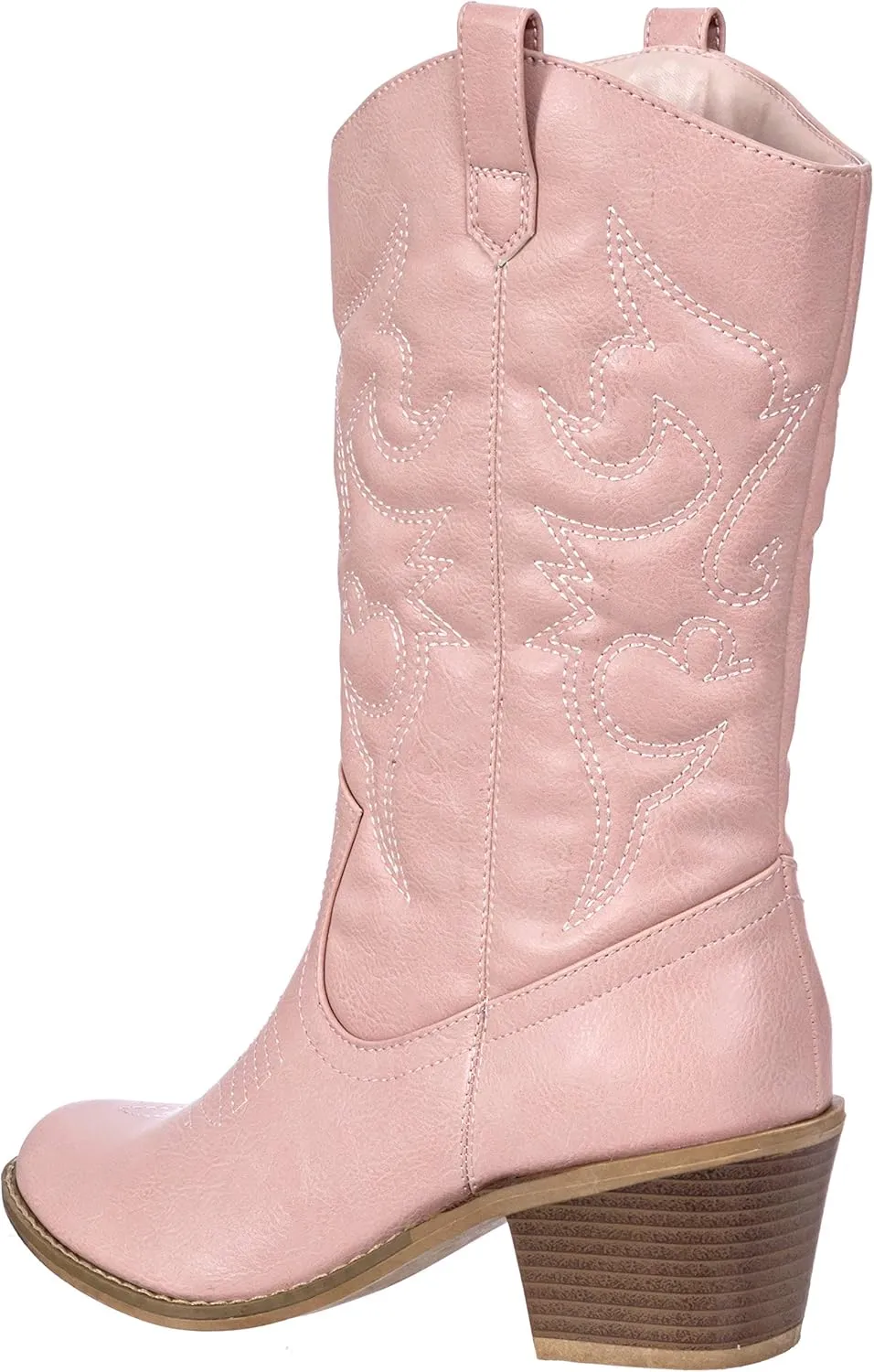 Charles Albert Cowboy Boots for Women Mid-Calf Boot Embroidered Stiching Western Cowgirl Boots Low Stacked Heel