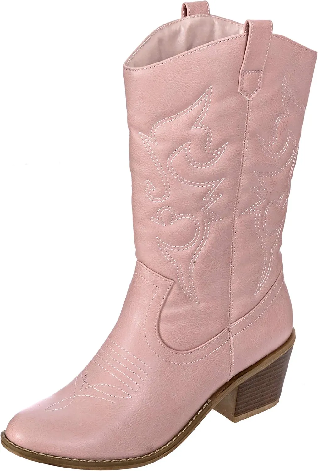 Charles Albert Cowboy Boots for Women Mid-Calf Boot Embroidered Stiching Western Cowgirl Boots Low Stacked Heel