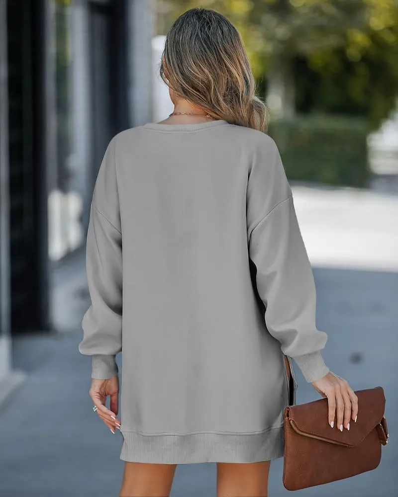 CHICME Womens Long Sleeve Zipper Slit Oversized Sweatshirt Casual Pullover Zipper Hoodies