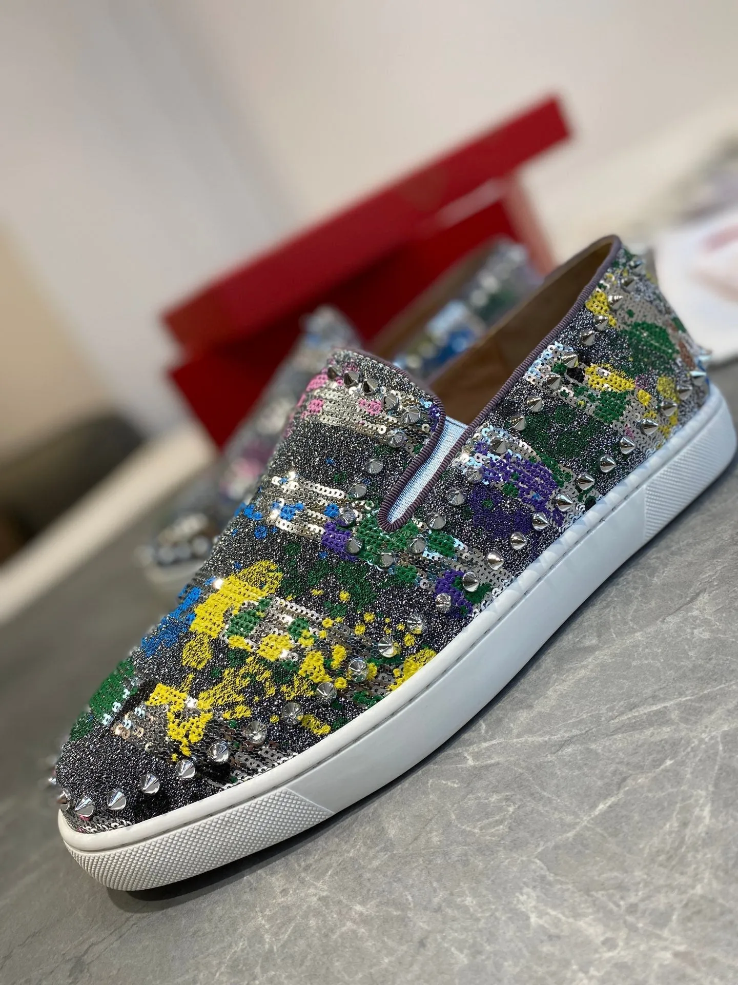 CL Loafers Multicolor Fabric and Spikes 242382