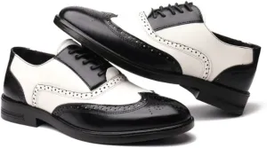 Classic Platform Retro Dress Leather Shoes Fashionable Two Tone Splicing Loafers Men's Brogue Wingtip Oxford
