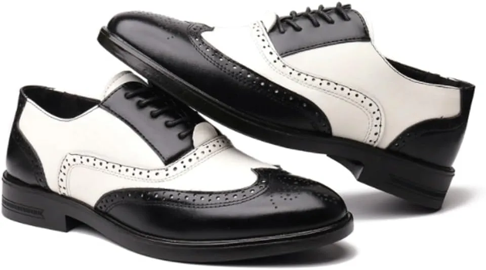 Classic Platform Retro Dress Leather Shoes Fashionable Two Tone Splicing Loafers Men's Brogue Wingtip Oxford