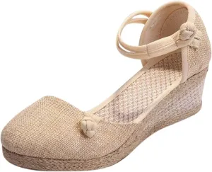 Closed Toe Espadrilles for Women Platform Mid Wedge Casual Shoes Ankle Strappy Comfortable Sandals Ladies Walking Shoes Lightweight Summer Shoe Breathable Sandal for Beach Wedding Dressy 2025 Fashion