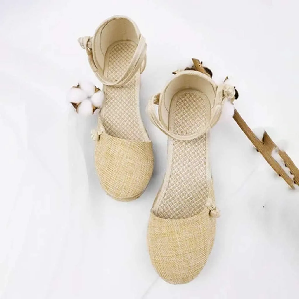 Closed Toe Espadrilles for Women Platform Mid Wedge Casual Shoes Ankle Strappy Comfortable Sandals Ladies Walking Shoes Lightweight Summer Shoe Breathable Sandal for Beach Wedding Dressy 2025 Fashion