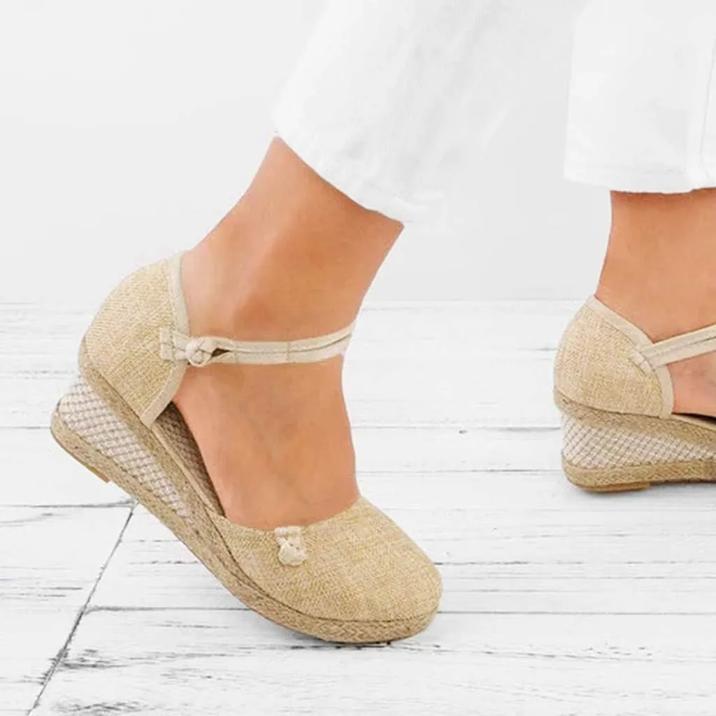 Closed Toe Espadrilles for Women Platform Mid Wedge Casual Shoes Ankle Strappy Comfortable Sandals Ladies Walking Shoes Lightweight Summer Shoe Breathable Sandal for Beach Wedding Dressy 2025 Fashion
