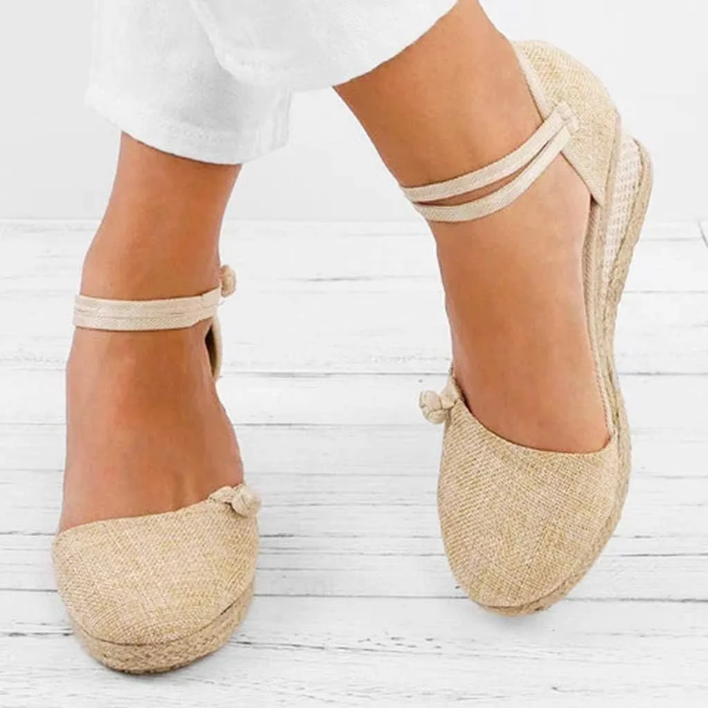 Closed Toe Espadrilles for Women Platform Mid Wedge Casual Shoes Ankle Strappy Comfortable Sandals Ladies Walking Shoes Lightweight Summer Shoe Breathable Sandal for Beach Wedding Dressy 2025 Fashion