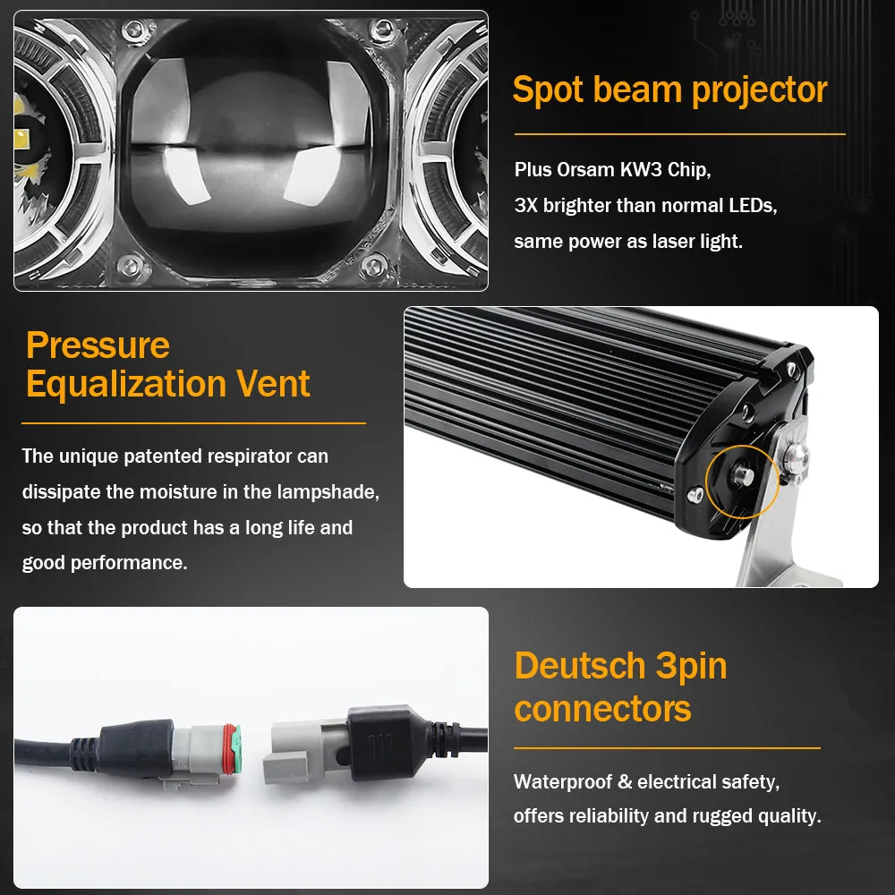 CO LIGHT 14inch Single Row Laser Light Bar With White Halo
