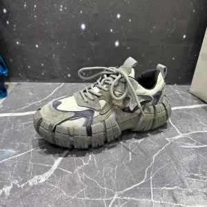 Color-Blocked Comfy Trendy Platform Shoes for Outdoor Walking Jogging Camping, All Seasons Men's Lace Up Sneakers