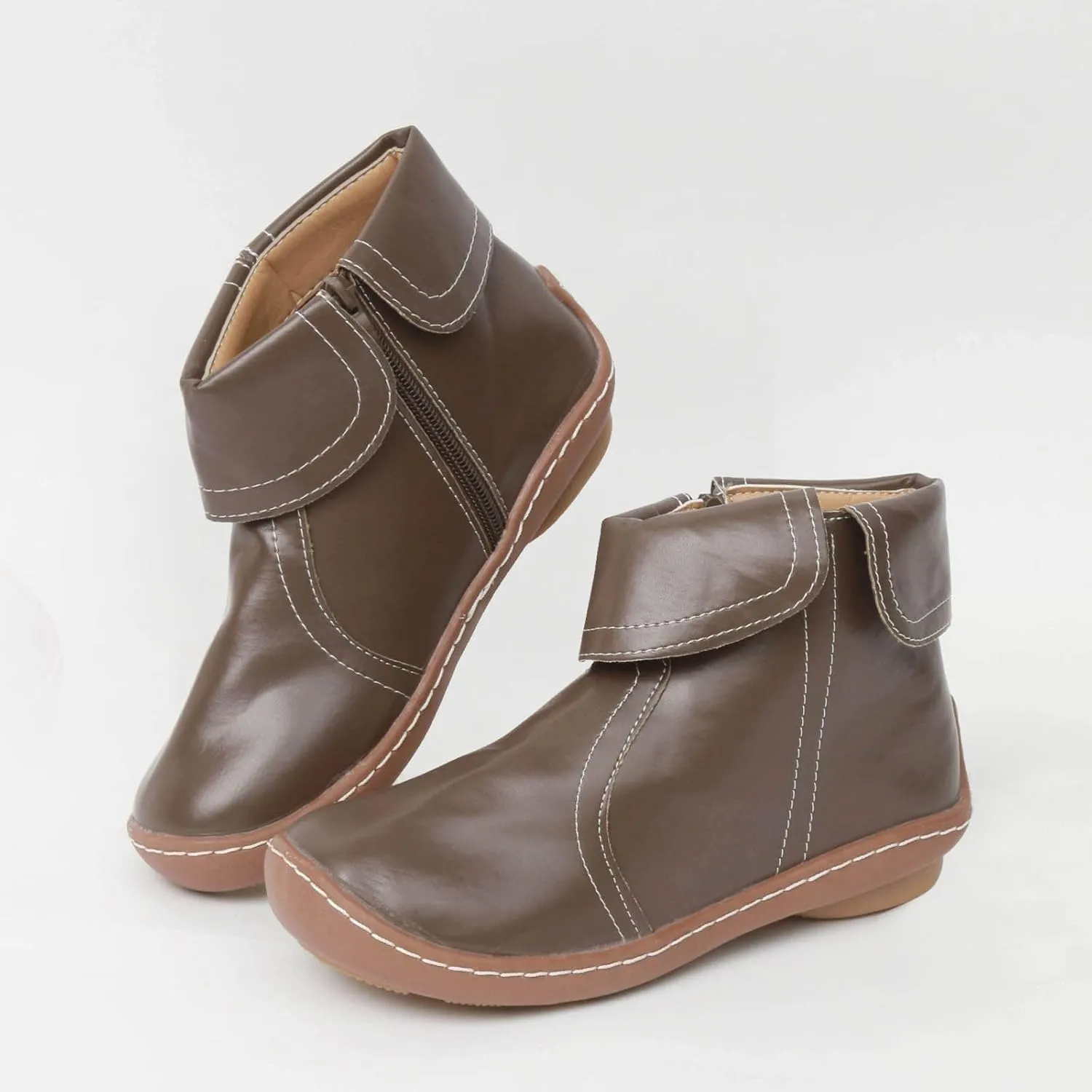 Comfortable Boots for Women Walking Leather Women Ankle Boot Comfy Fashion Round Toe Soft Sole Flat Rubble Women Boot