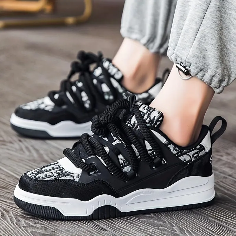 Comfy Trendy Platform Shoes for Outdoor Walking Jogging Camping, All Seasons Men's Lace Up Sneakers