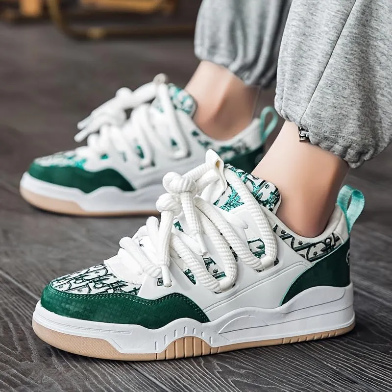 Comfy Trendy Platform Shoes for Outdoor Walking Jogging Camping, All Seasons Men's Lace Up Sneakers