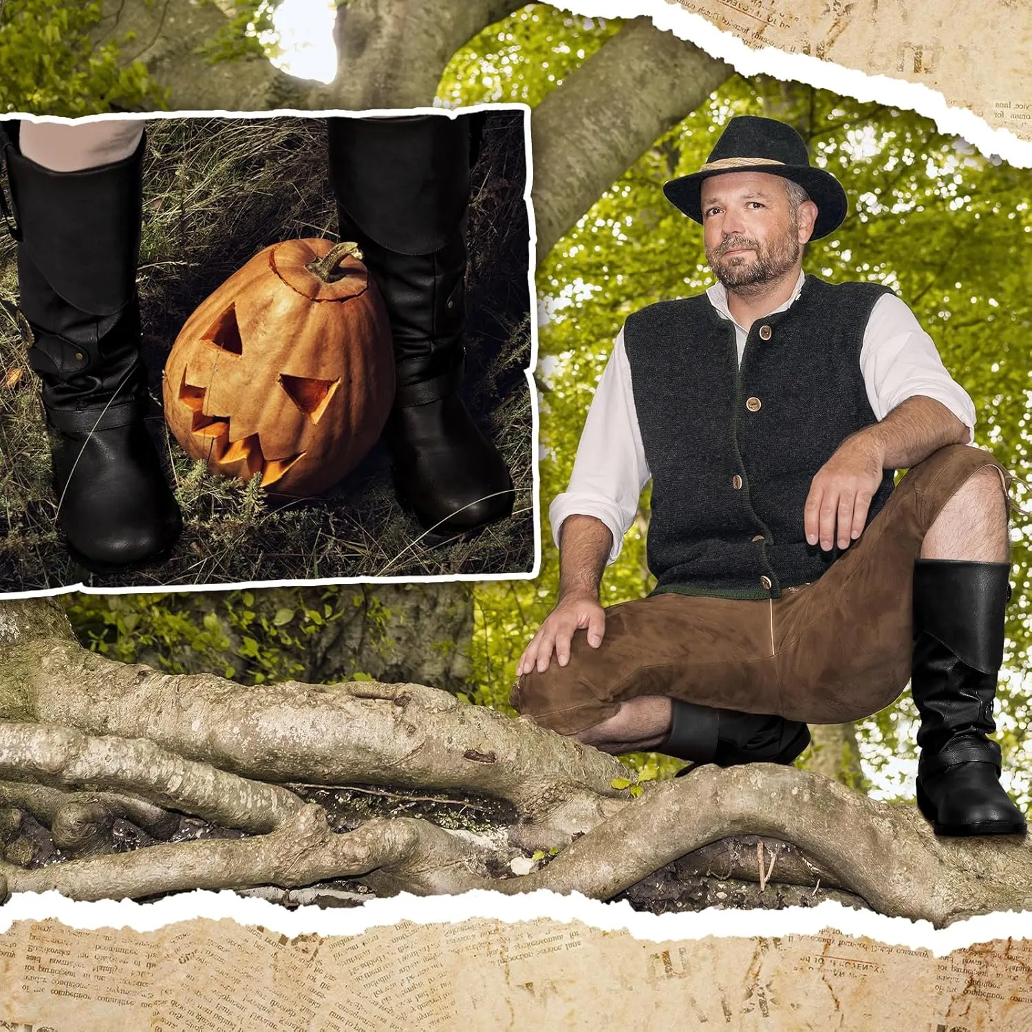 Cuffbow Pirate Costume Boots for Men Medieval Renaissance Steampunk Cosplay Boots Halloween Gothic Button Leather Shoes