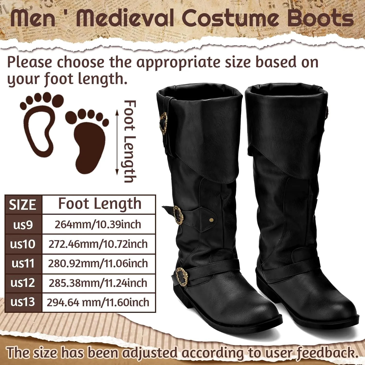 Cuffbow Pirate Costume Boots for Men Medieval Renaissance Steampunk Cosplay Boots Halloween Gothic Button Leather Shoes