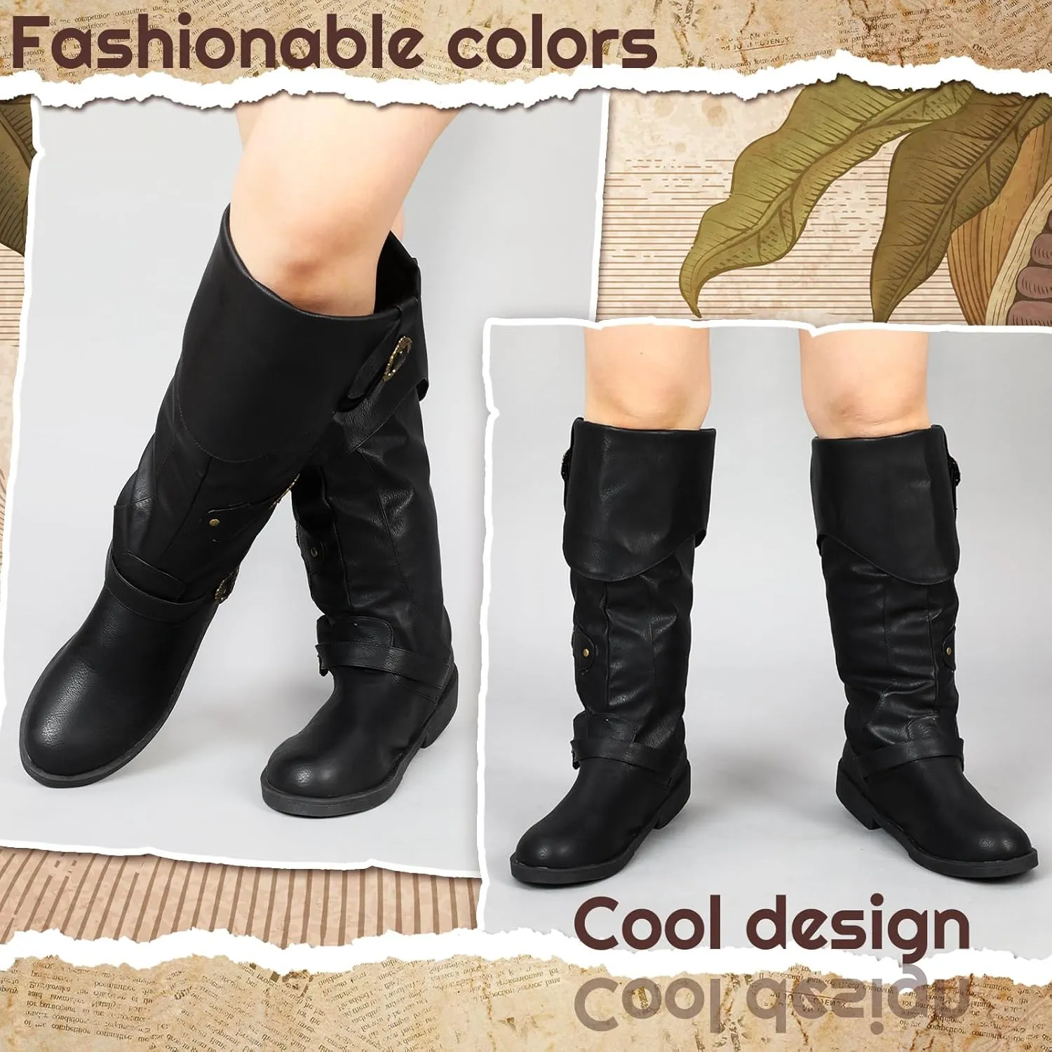 Cuffbow Pirate Costume Boots for Men Medieval Renaissance Steampunk Cosplay Boots Halloween Gothic Button Leather Shoes