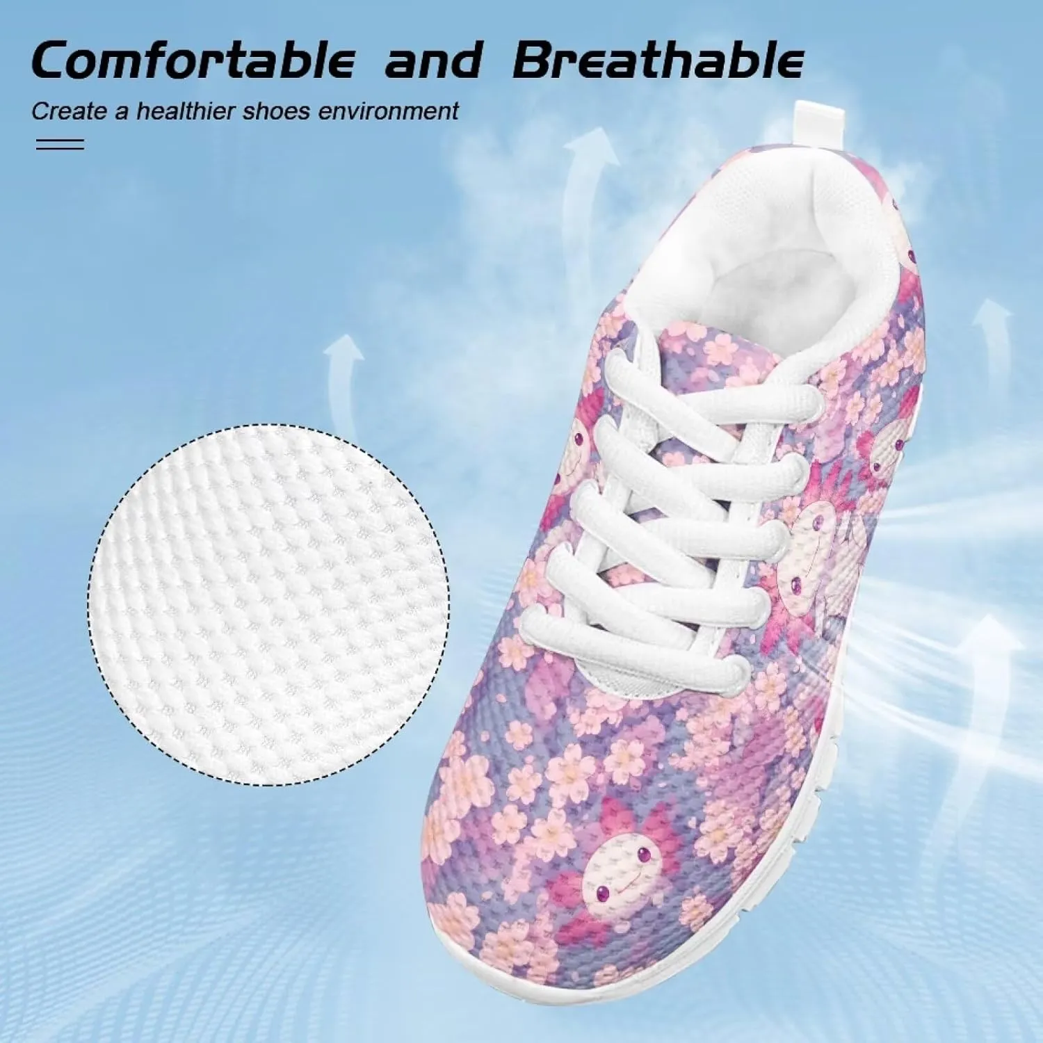 Cute Axolotl Girls Running Shoes Trendy Sneakers for Kids Athletic Shoes