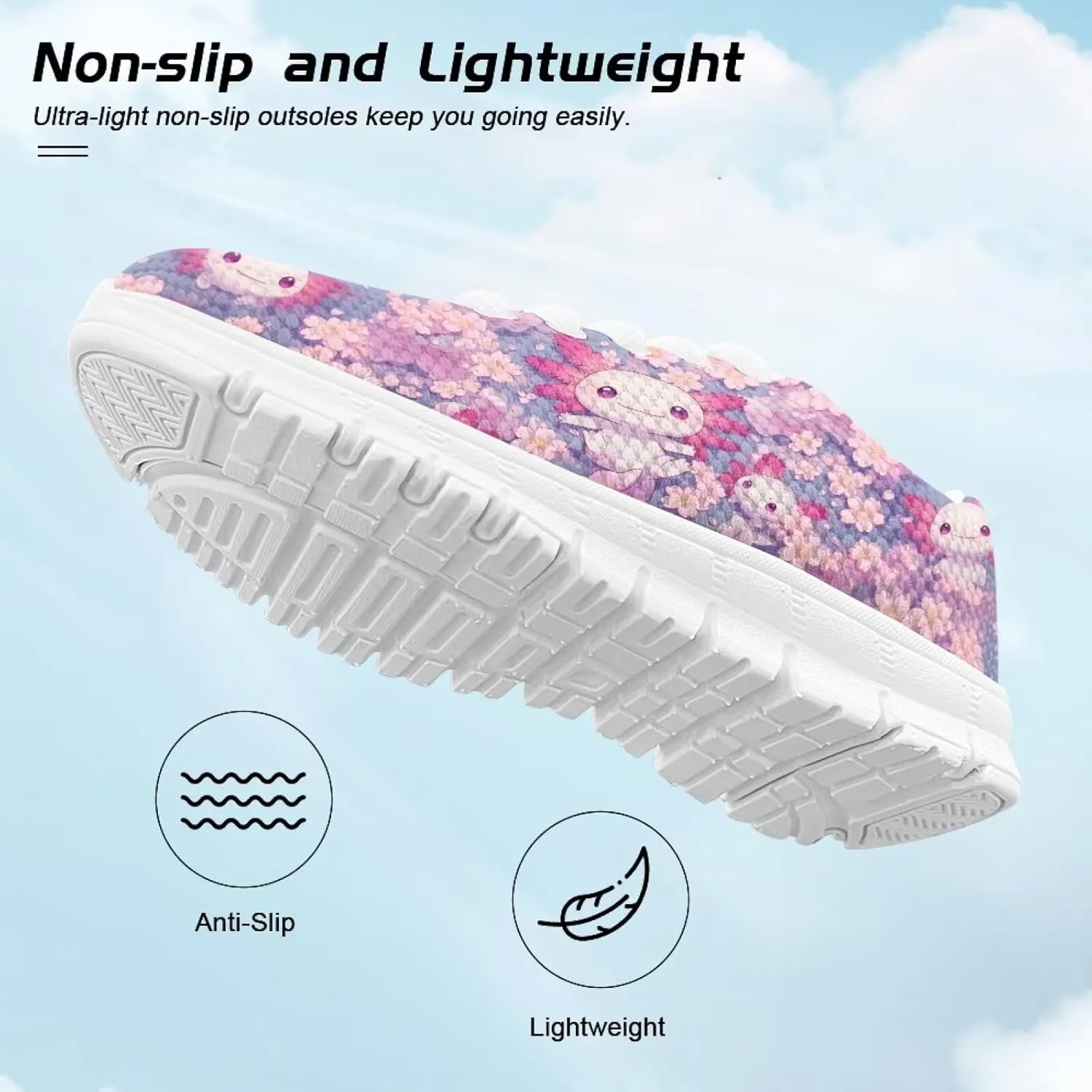 Cute Axolotl Girls Running Shoes Trendy Sneakers for Kids Athletic Shoes