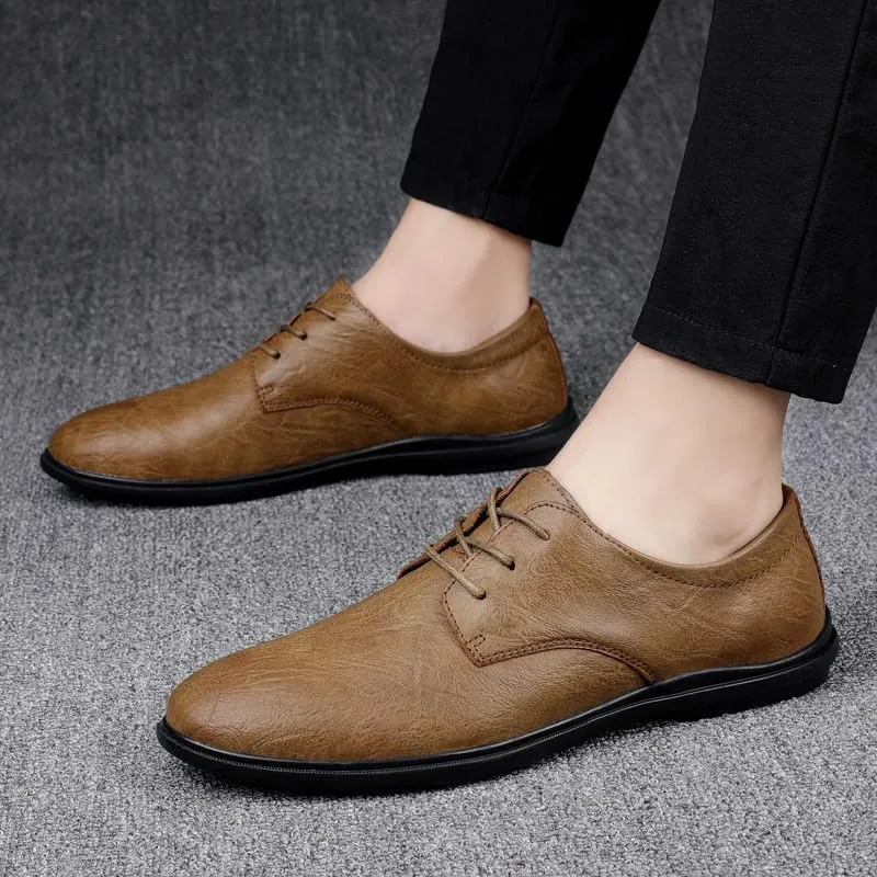 Daily Lightweight Lace Up Loafers Classic Anti-Slip Low Top Walking Shoes Men's Comfy Casual Driving Flats