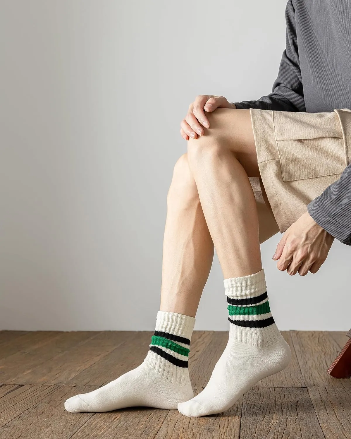 DarkCom Retro Striped Crew Socks 5 Pairs with Seamless Toe for Men and Women, Slouch Scrunch Casual Comfort
