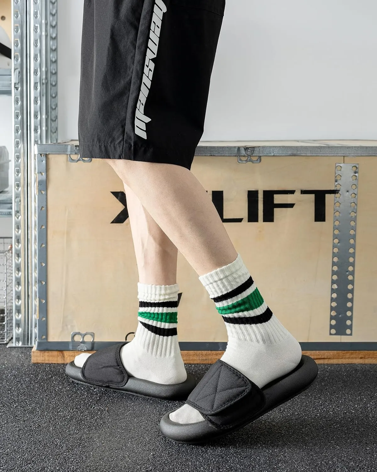 DarkCom Retro Striped Crew Socks 5 Pairs with Seamless Toe for Men and Women, Slouch Scrunch Casual Comfort