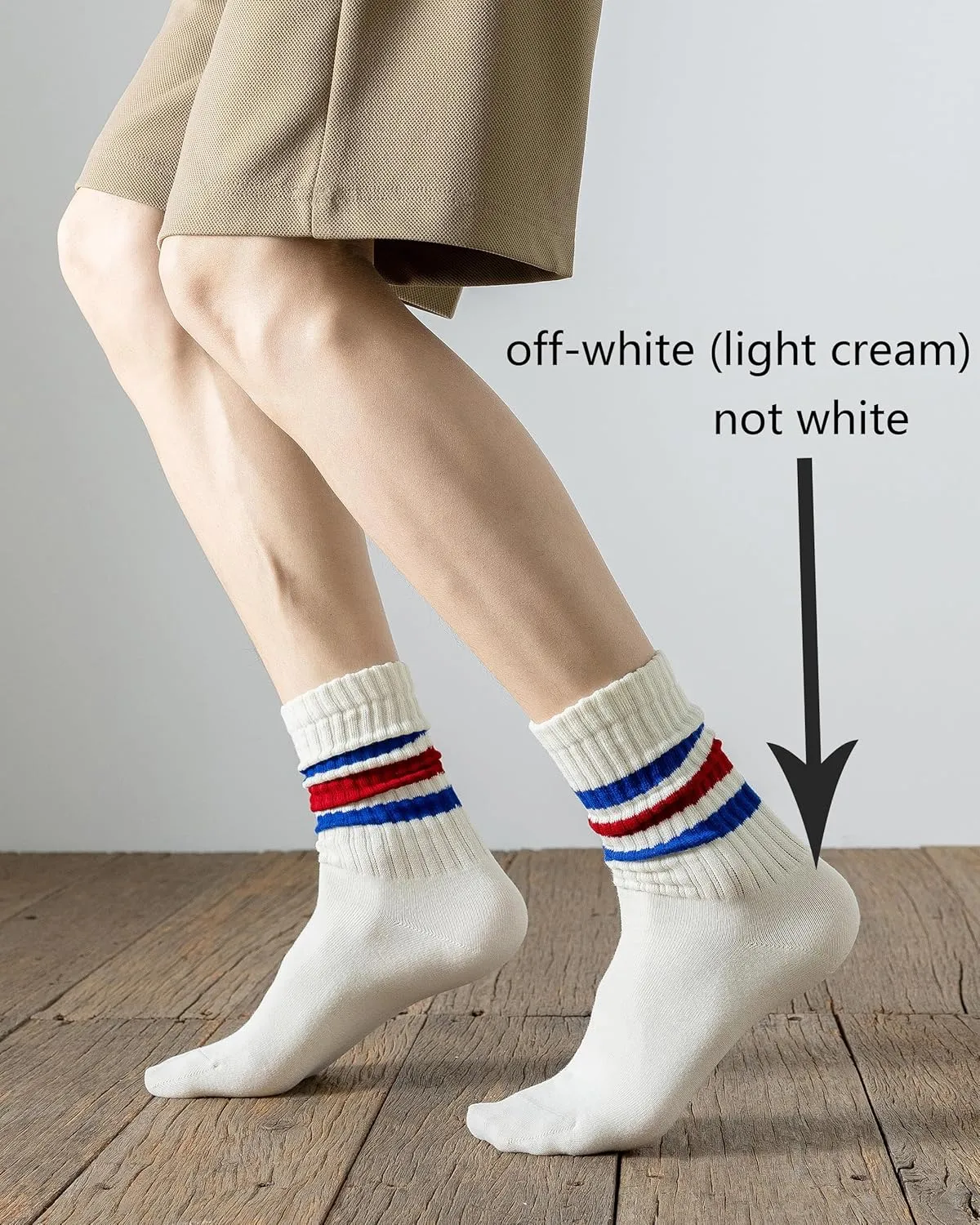 DarkCom Retro Striped Crew Socks 5 Pairs with Seamless Toe for Men and Women, Slouch Scrunch Casual Comfort