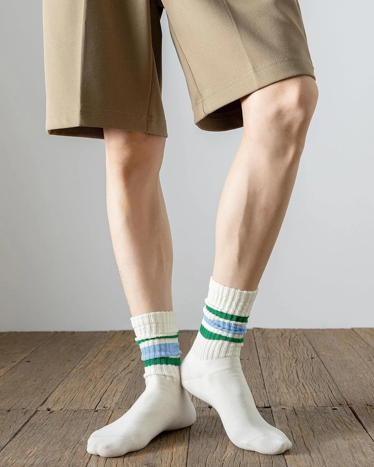 DarkCom Retro Striped Crew Socks 5 Pairs with Seamless Toe for Men and Women, Slouch Scrunch Casual Comfort