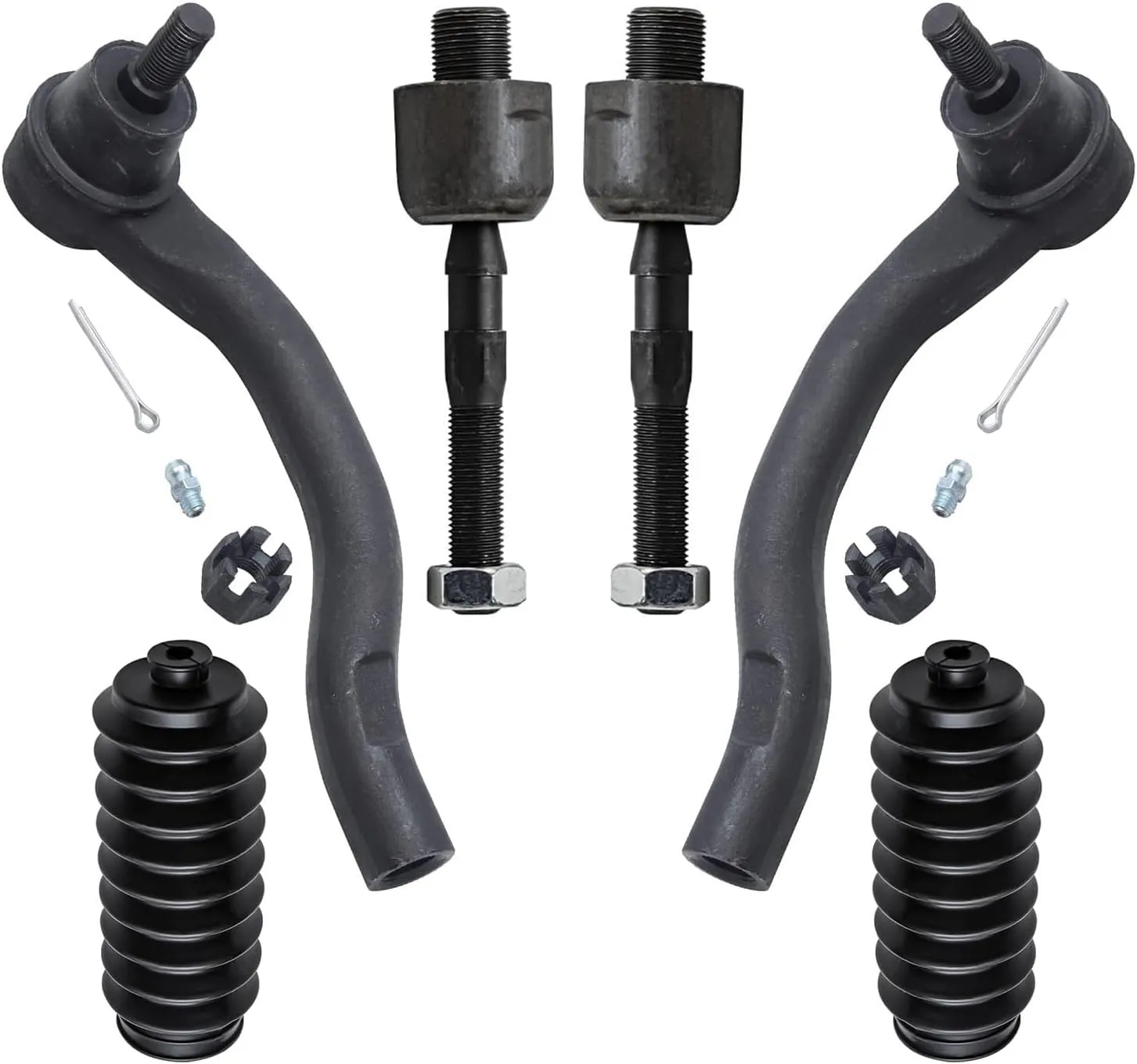 Detroit Axle - Front 6pc Tie Rods End Kit for 2008-2012 Honda Accord, 4 Outer & Inner Tie Rod Ends 2 Boots Suspension Kit 2009 2010 2011 Replacement