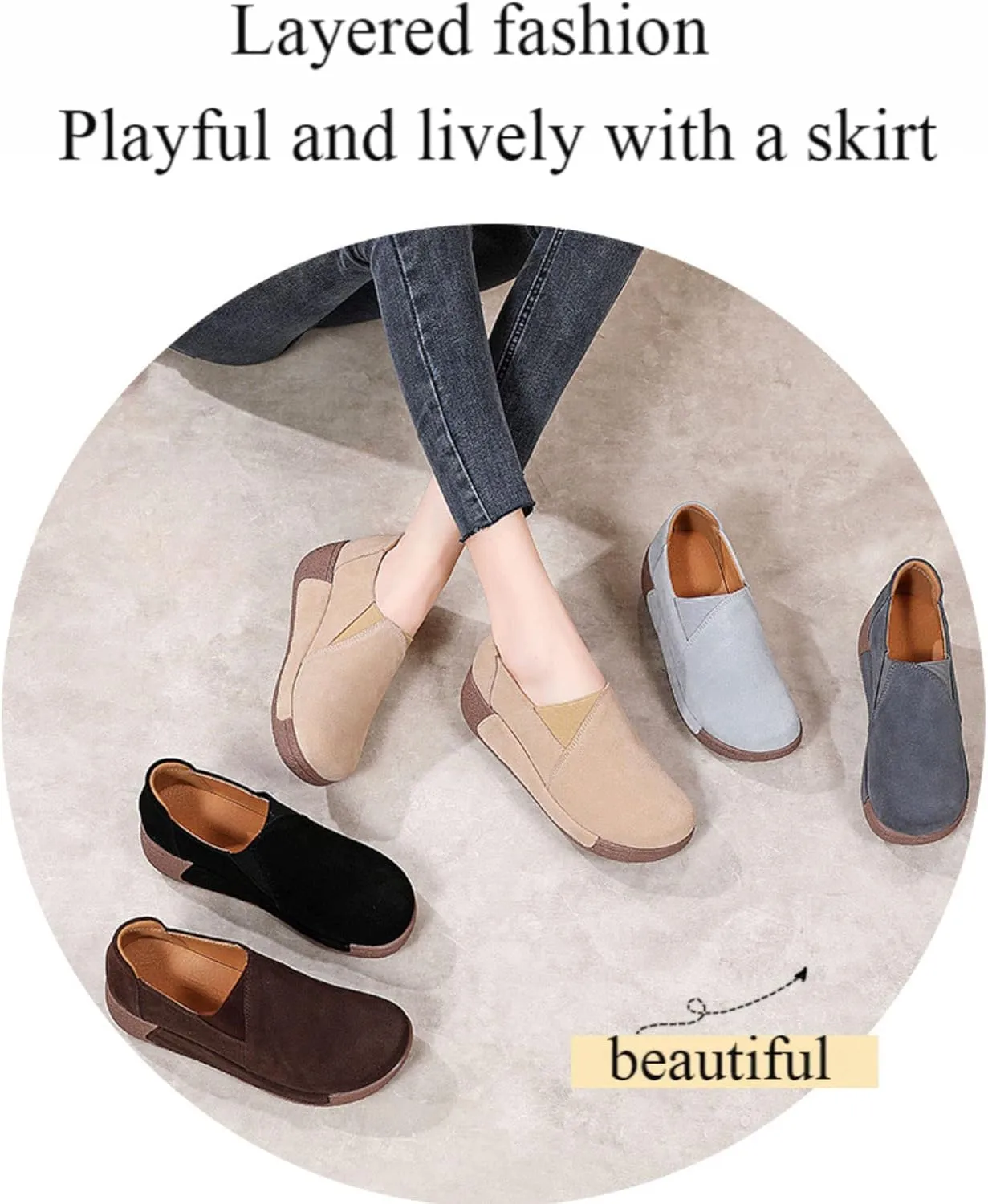 DevilAngel Women's Slip-On Platform Suede Rockers?Comfortable Moccasin Fringe Wedge Sneakers?Leather Platform Slip-On Sneakers.