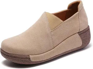 DevilAngel Women's Slip-On Platform Suede Rockers?Comfortable Moccasin Fringe Wedge Sneakers?Leather Platform Slip-On Sneakers.