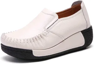 DevilAngel Women's Slip-On Platform Suede Rockers?Comfortable Moccasin Fringe Wedge Sneakers?Leather Platform Slip-On Sneakers.
