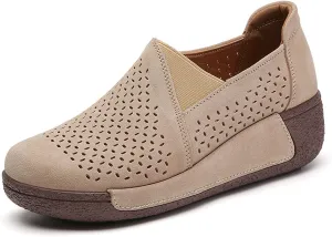 DevilAngel Women's Slip-On Platform Suede Rockers?Comfortable Moccasin Fringe Wedge Sneakers?Leather Platform Slip-On Sneakers.