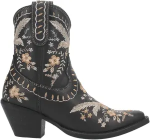 Dingo Womens Primrose Embroidered Floral Snip Toe Casual Boots Ankle Mid Heel 2-3" - Black - Size 11 M